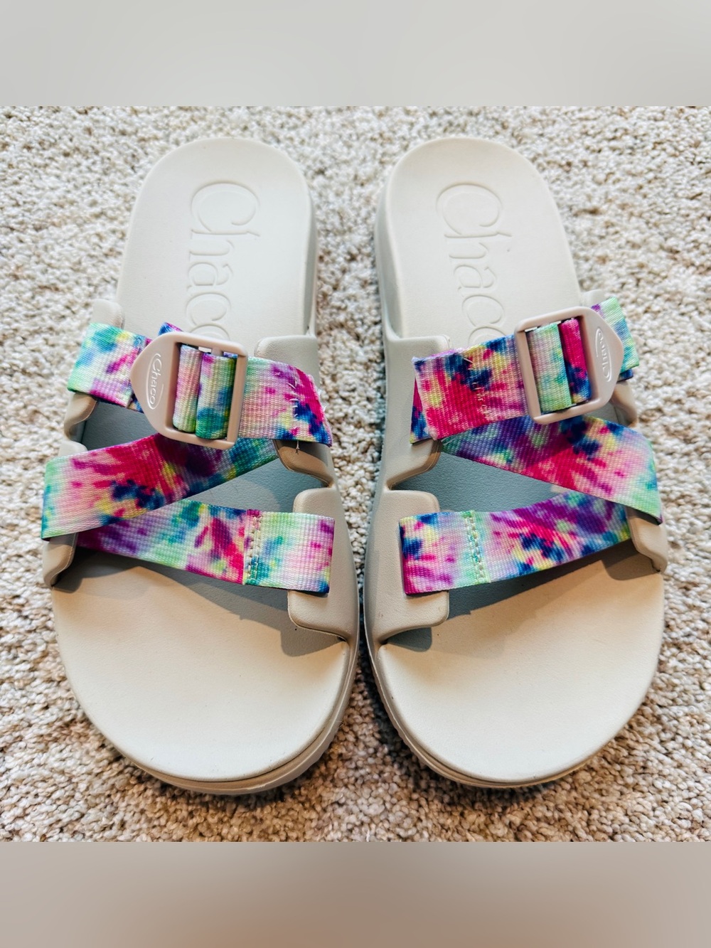 Chaco Tie-Dye Multicolor Strappy Slide Sandals size women’s 10.
